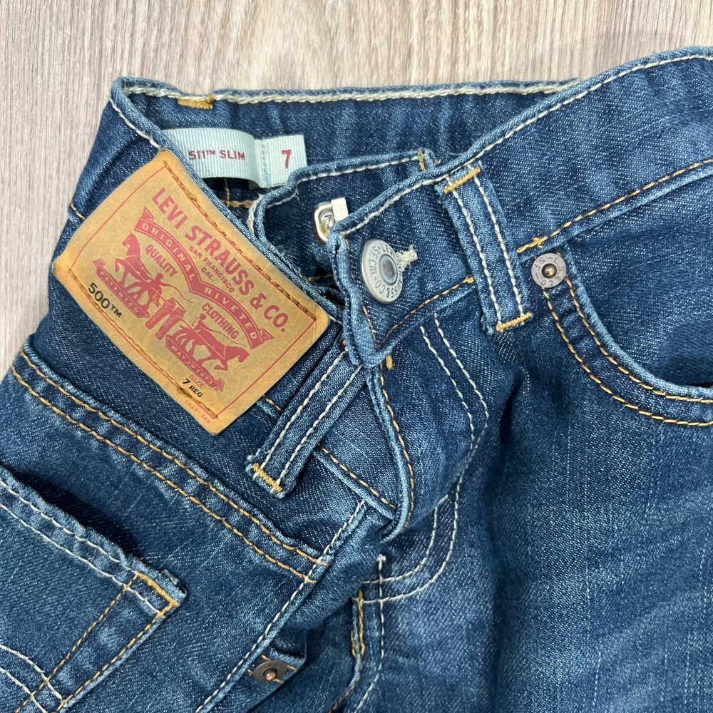 Levi Strauss 511 Slim Jeans Boys Size 7 Medium Wash Denim Pants Adjustable Waist